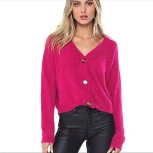 MINKPINK HOT PINK CROPPED CARDIGAN